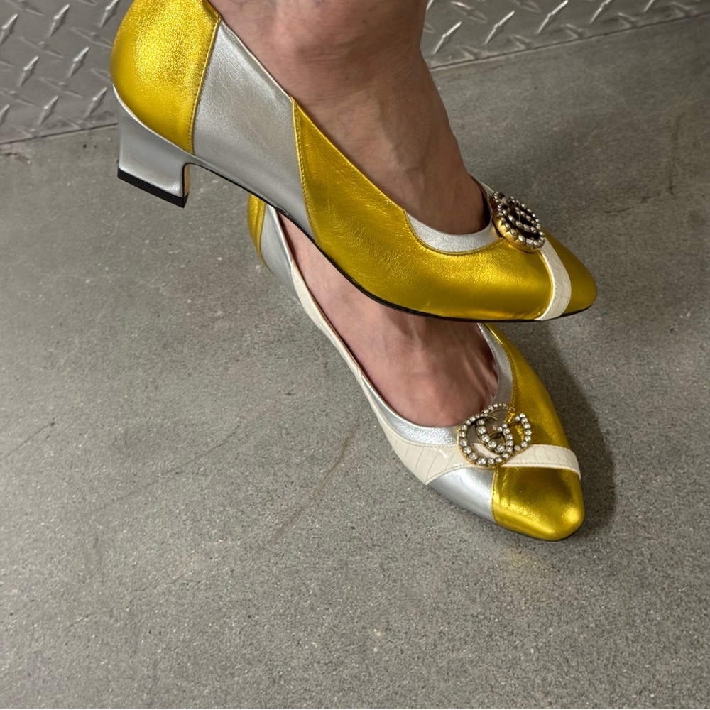 💎$1200 GUCCI CRYSTAL GG WAXEL HEELS - Picture 13 of 14